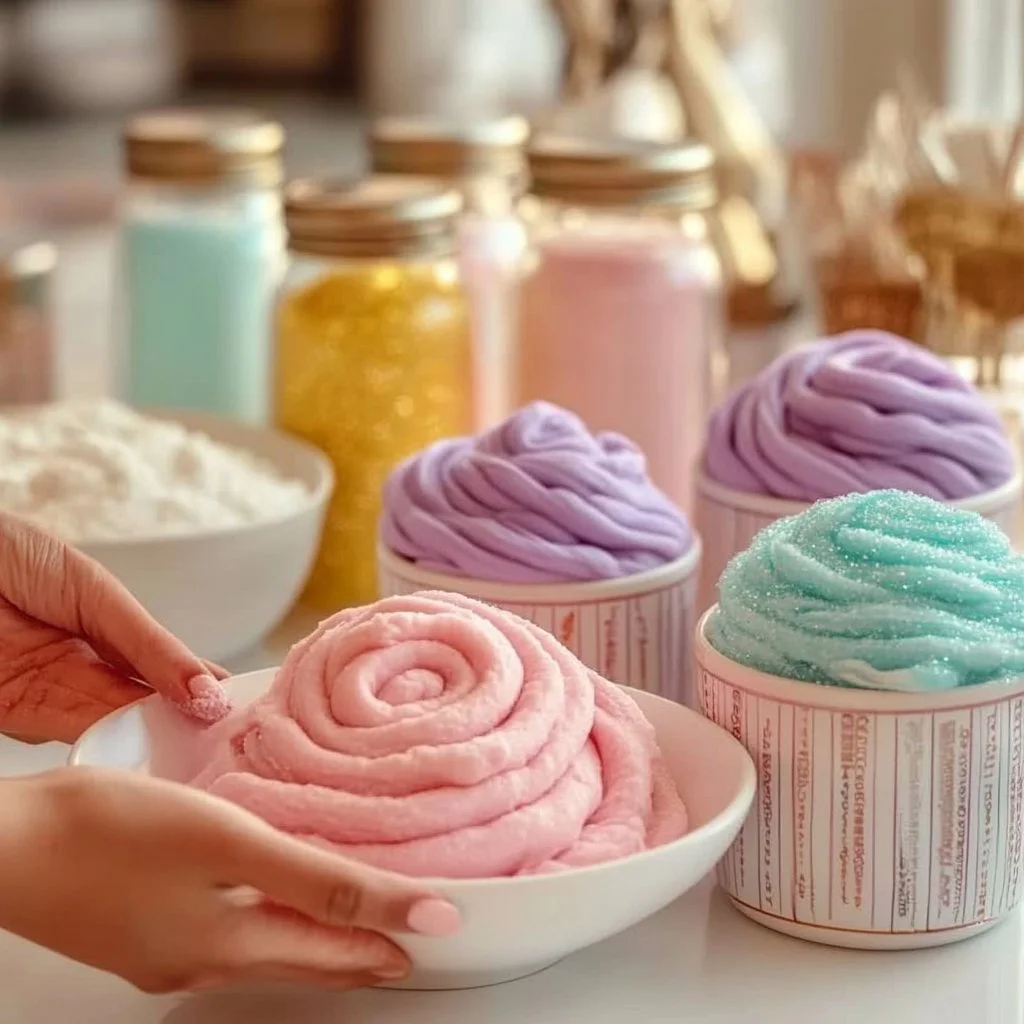 Homemade DIY bubble bath dough in colorful containers