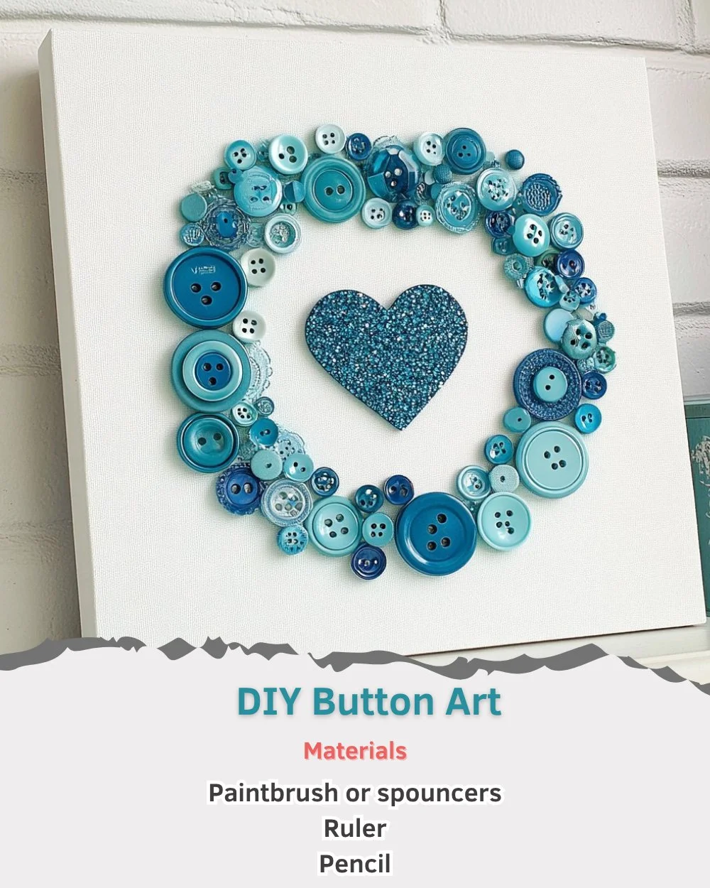 Colorful DIY button art design made with various buttons in creative patterns.