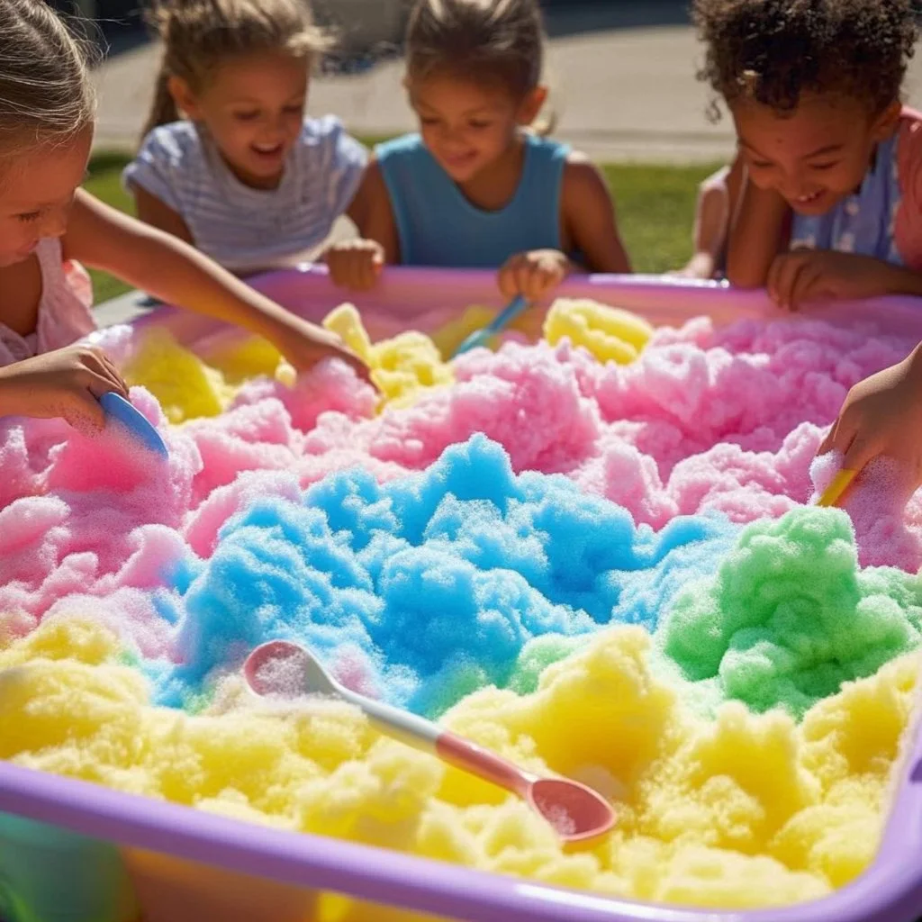 Colorful DIY foam bubble pile for crafts and sensory play