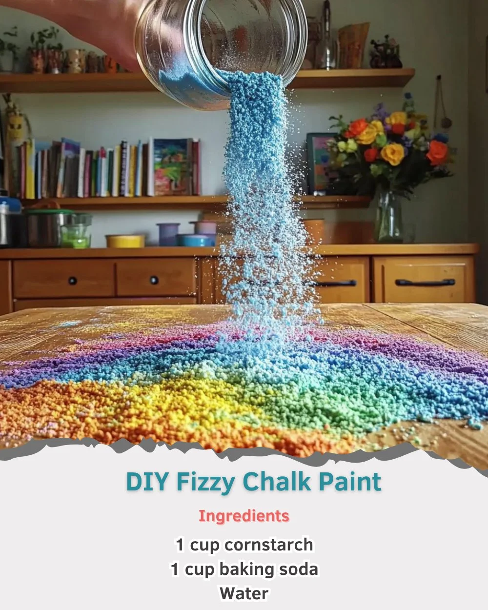 A jar filled with colorful DIY fizzy chalk paint ready for creative projects