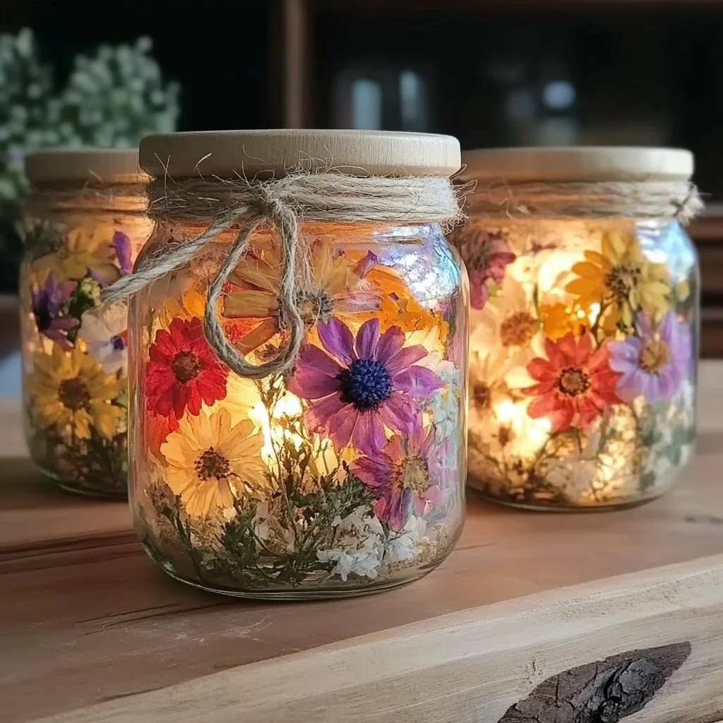 DIY flower gel air freshener jars for a natural home fragrance solution.