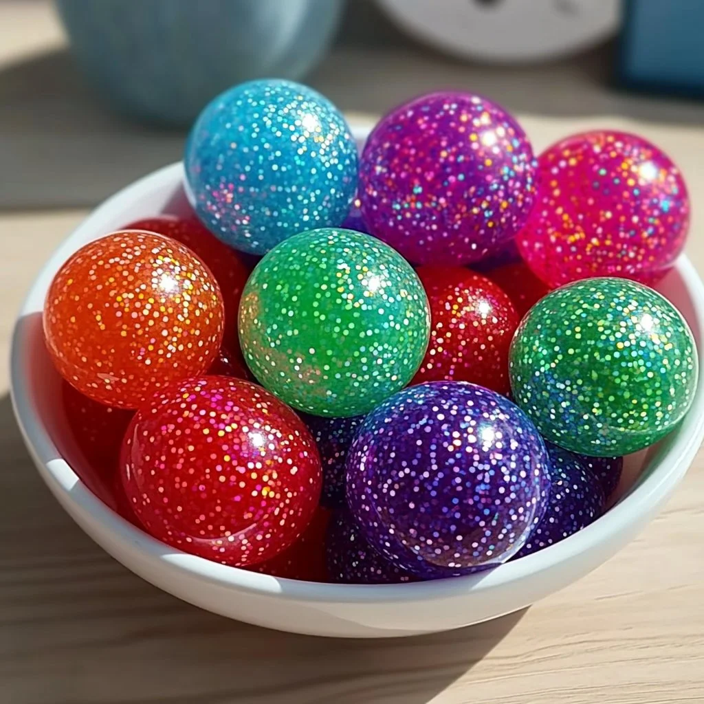 Colorful DIY glitter bouncy balls ready for play and creativity