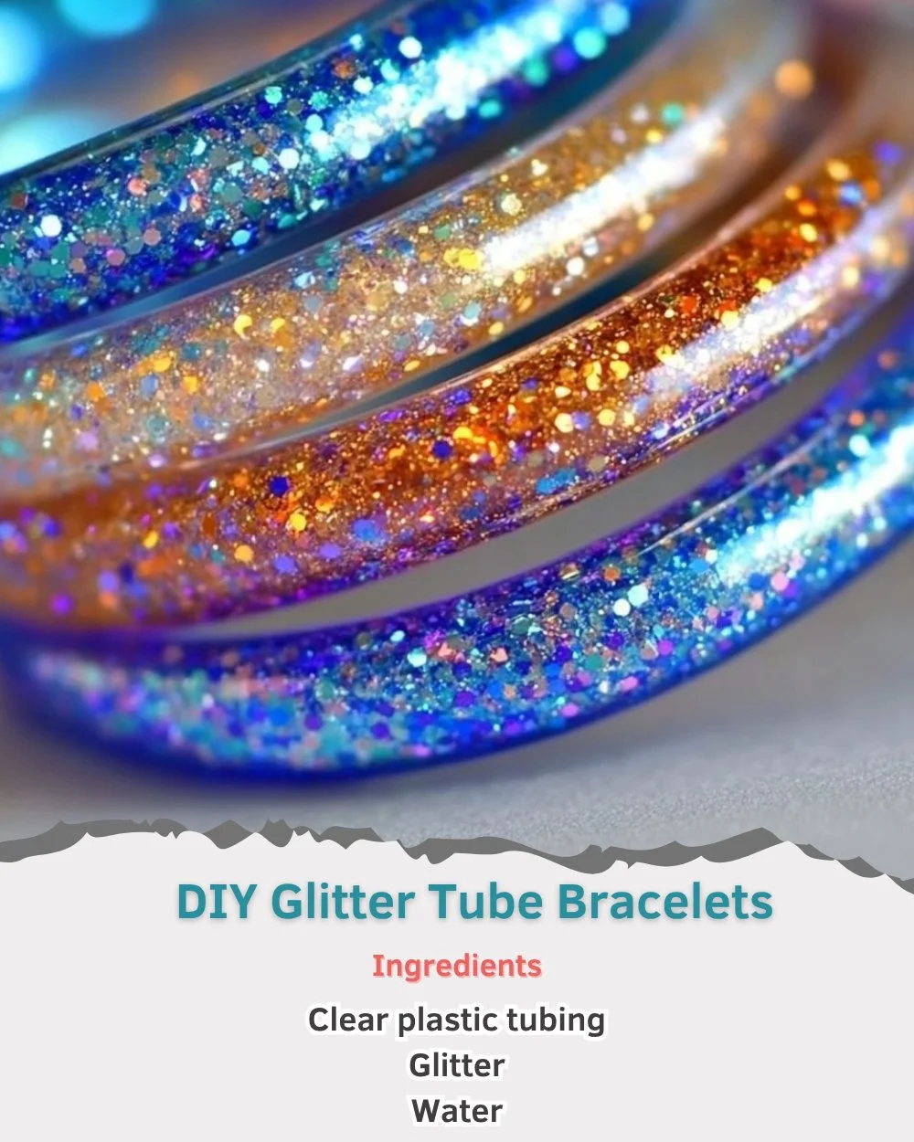 Colorful DIY glitter tube bracelets with sparkling designs