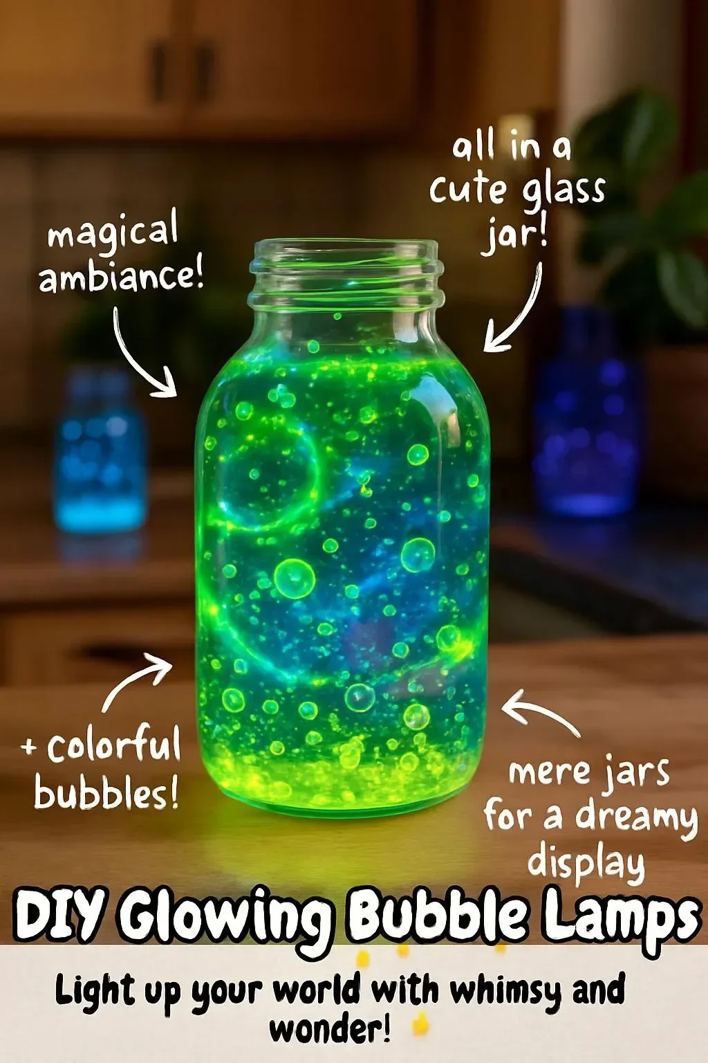 DIY glowing bubble lamps in various colors illuminating a cozy room