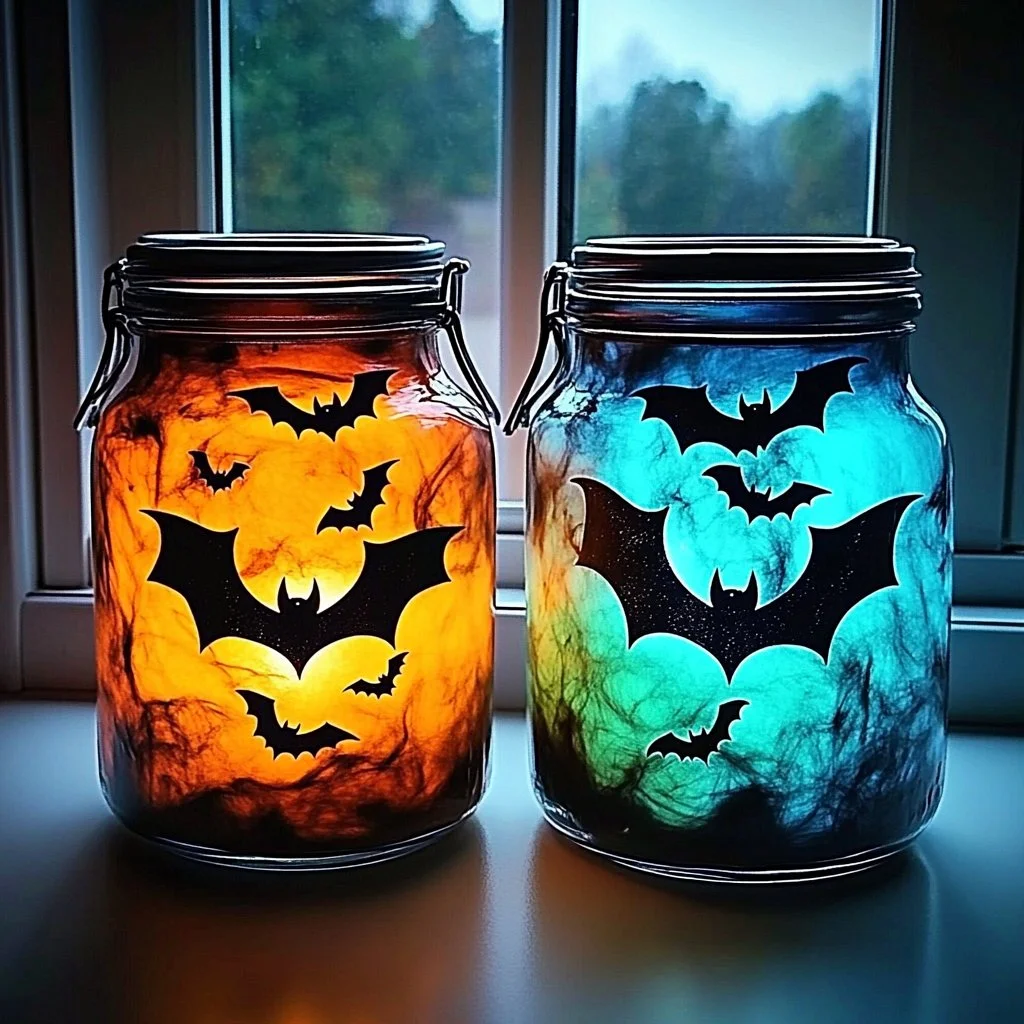 DIY Halloween luminaries illuminating a spooky pathway.