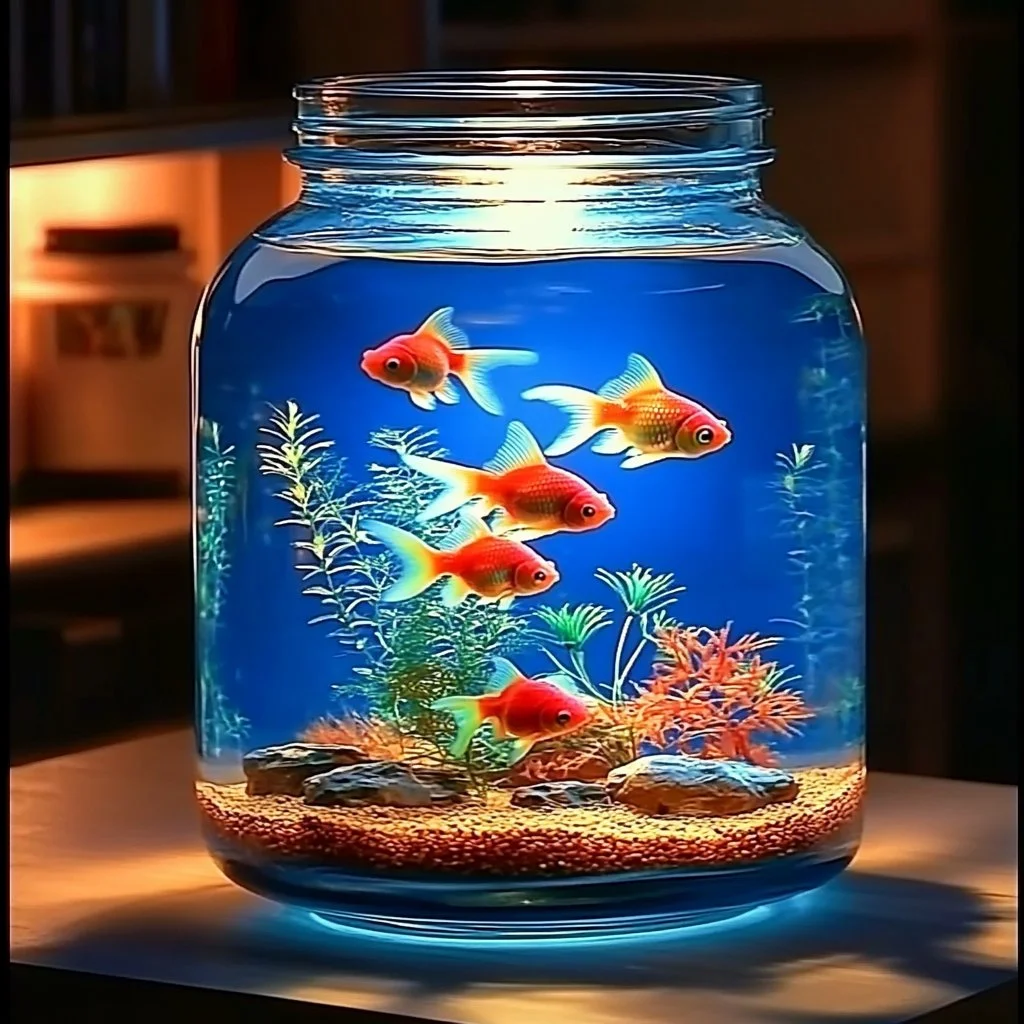 DIY Mason Jar Aquarium Lamp with aquatic plants and LED lights