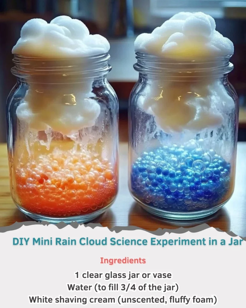 DIY Mini Rain Cloud Science Experiment in a Jar with colorful liquids
