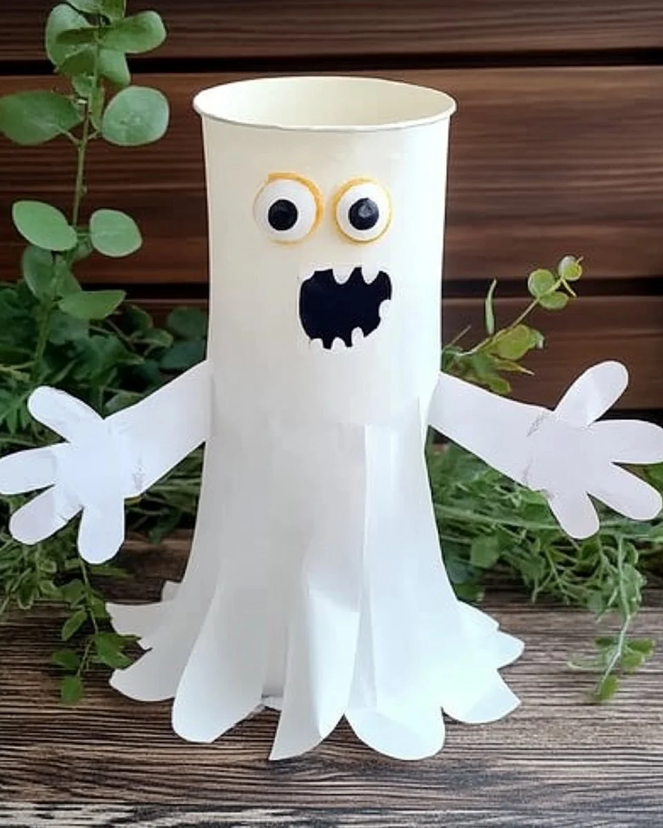 DIY paper cup ghost decorations for Halloween crafts