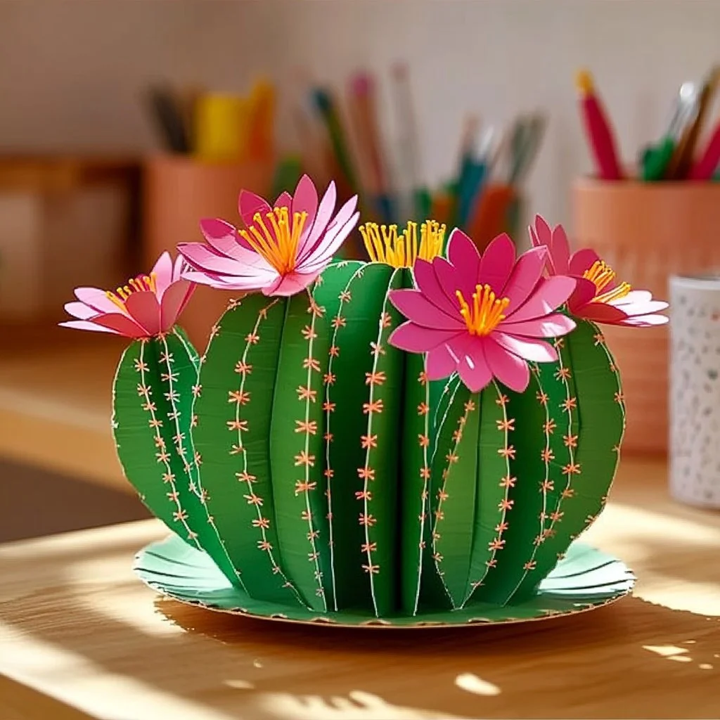 Colorful DIY paper plate cactus craft for kids