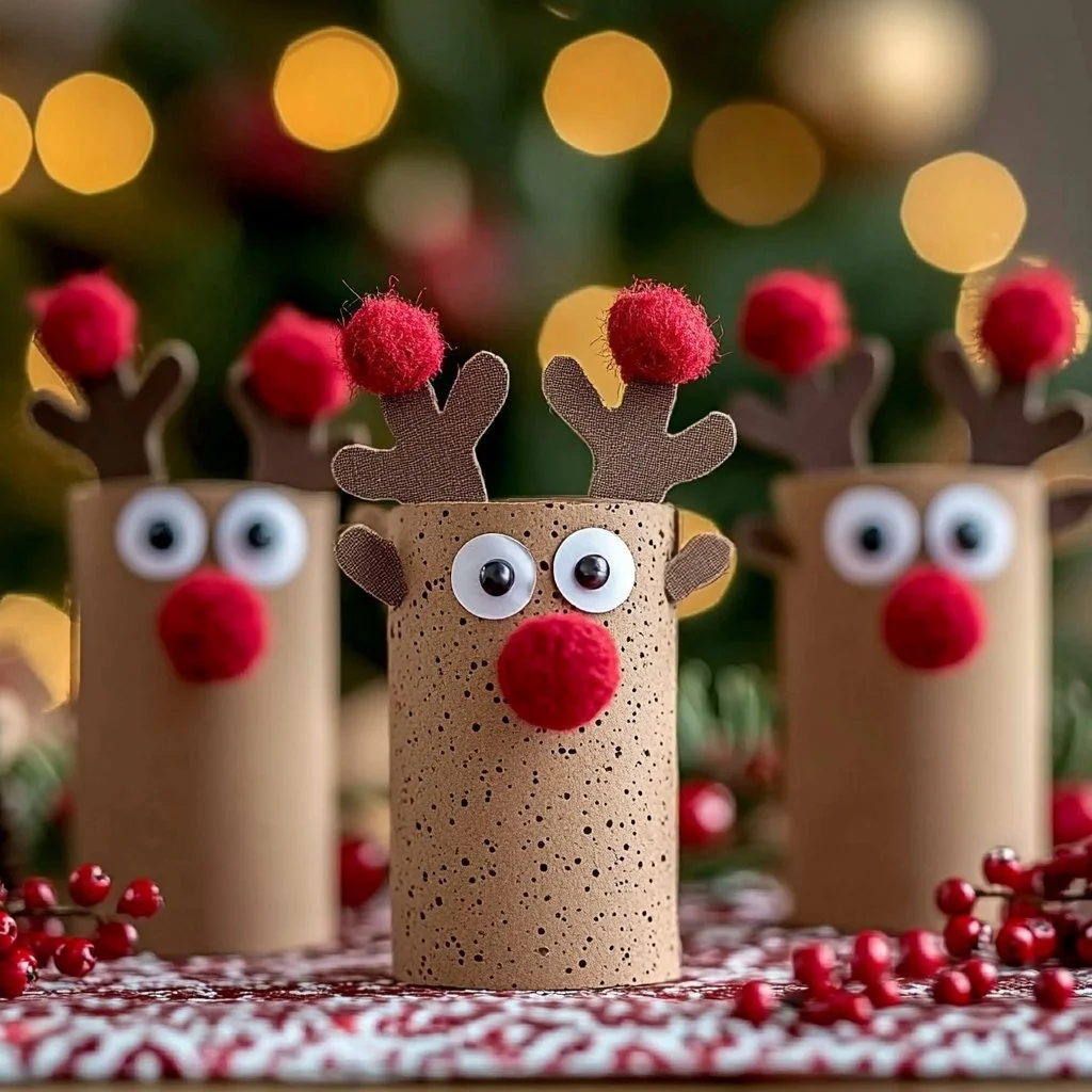 DIY paper roll reindeer treat holders for festive holiday decorations