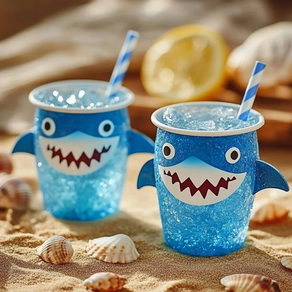 Colorful DIY Shark Cups for kids' parties