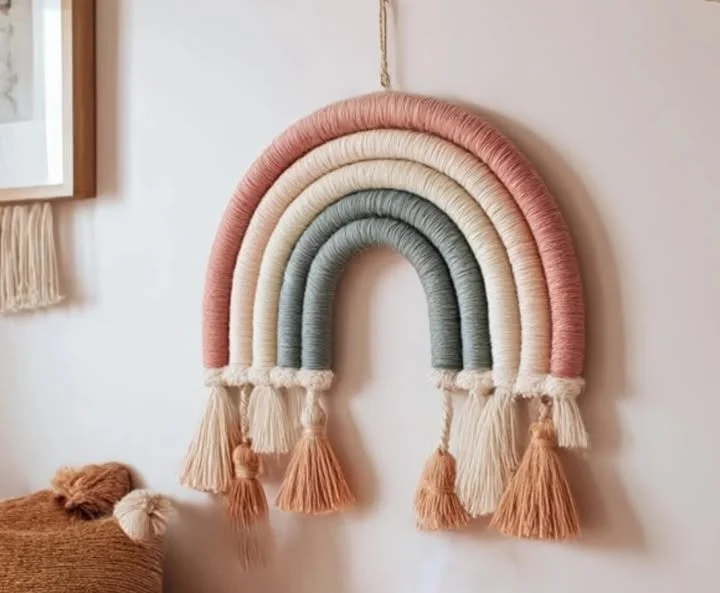 Colorful DIY yarn rainbow wall hanging for home decor