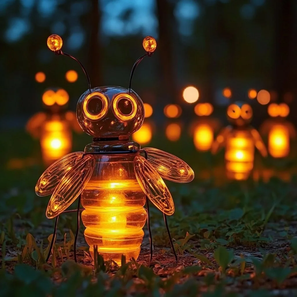 Creative fireflies made from recycled bottles for eco-friendly decoration.