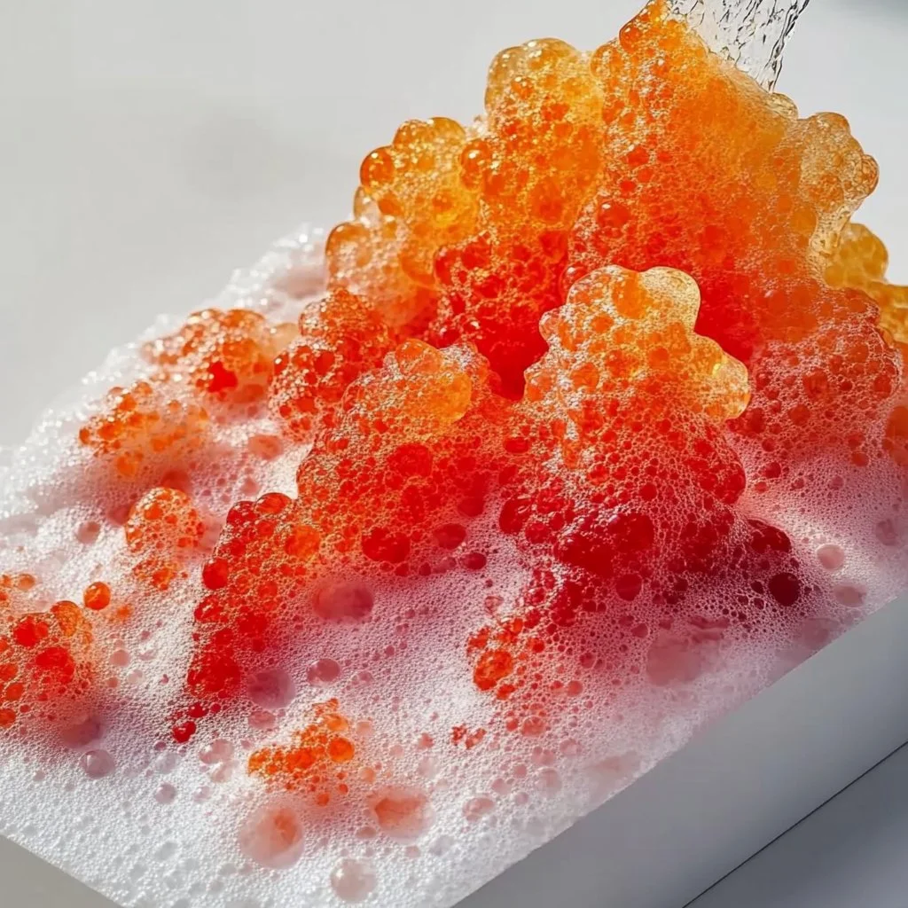 Fizzing lava rocks creating a bubbly volcanic effect in a fun science experiment