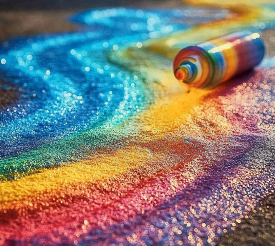 Colorful fizzing sidewalk chalk creating fun outdoor art