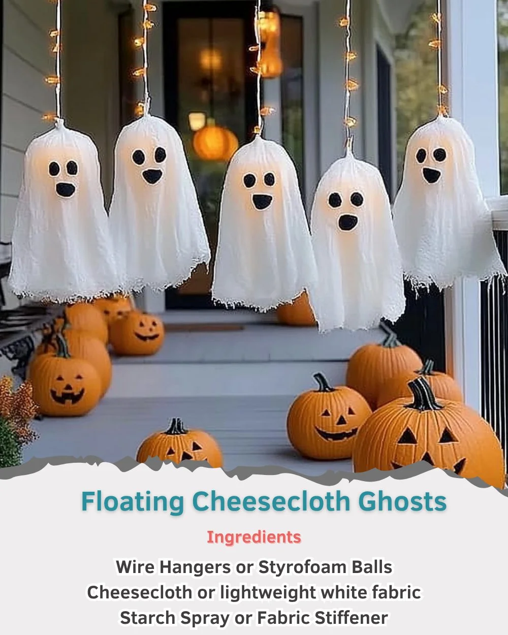 Floating cheesecloth ghosts for Halloween decoration