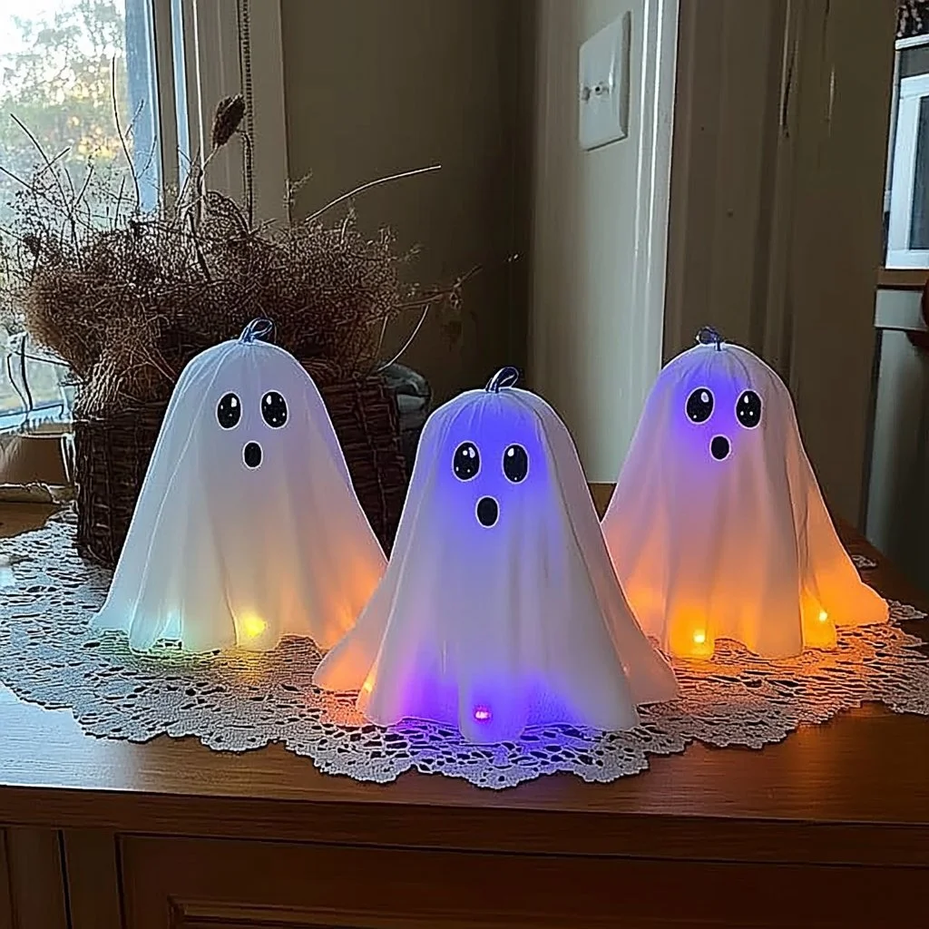 DIY friendly glowing bottle ghosts for Halloween decor