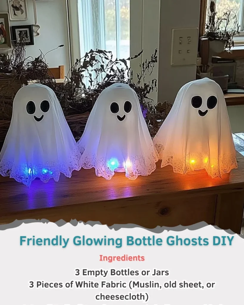 DIY friendly glowing bottle ghosts for Halloween decor