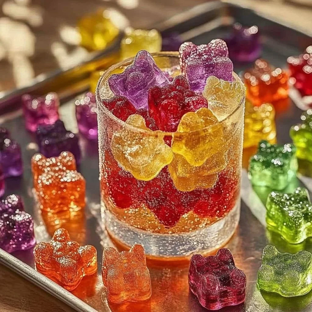 A bowl of colorful frozen gummy bears, a refreshing treat for hot days.