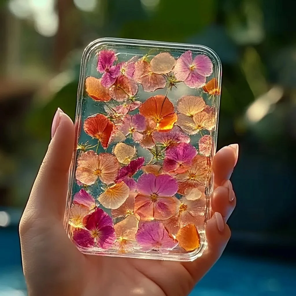 Beautiful Gelatine Flower suncatchers catching sunlight in vibrant colors.