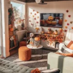 DIY Halloween living room decor ideas showcasing spooky and cozy decorations.