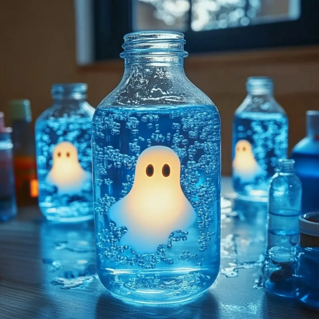 Ghost Lava Lamp with vibrant colors glowing in the dark
