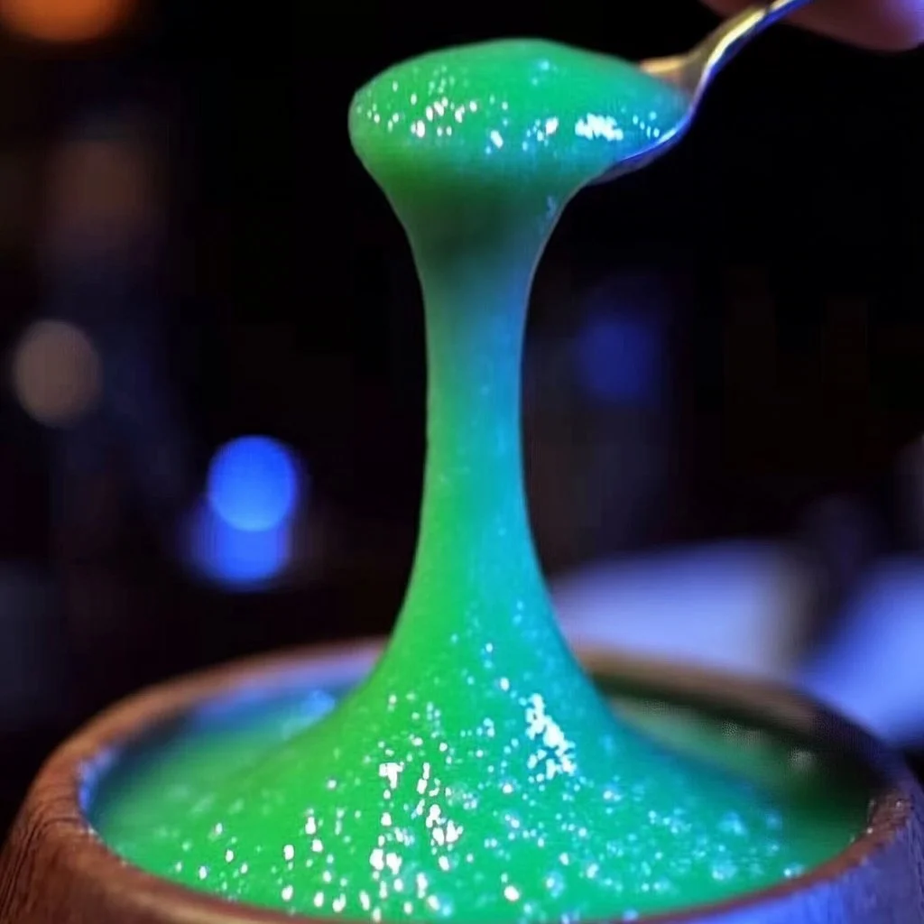 Glow-in-the-dark edible slime ready for play and safe to eat.
