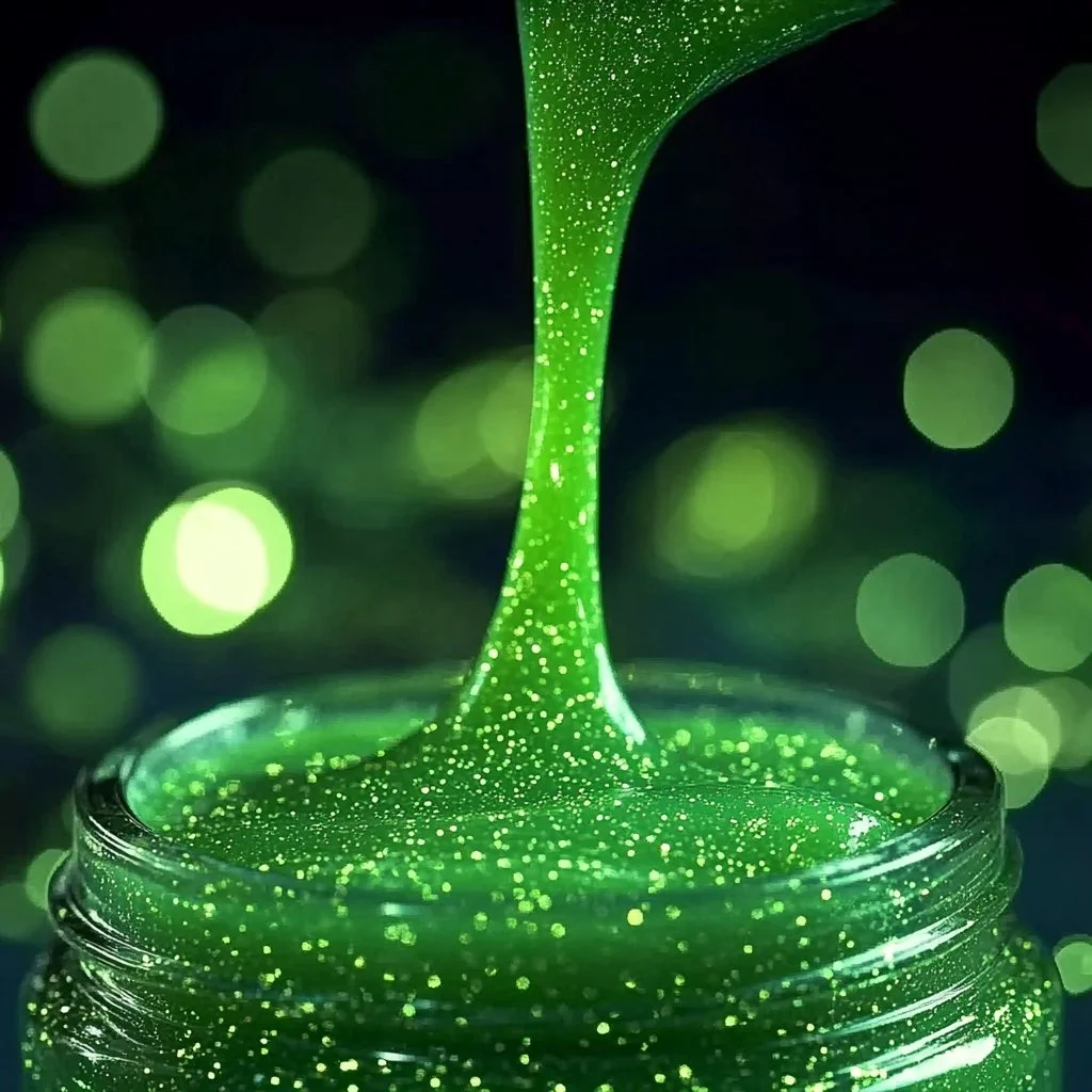 Glow-in-the-dark firefly slime glowing in the dark