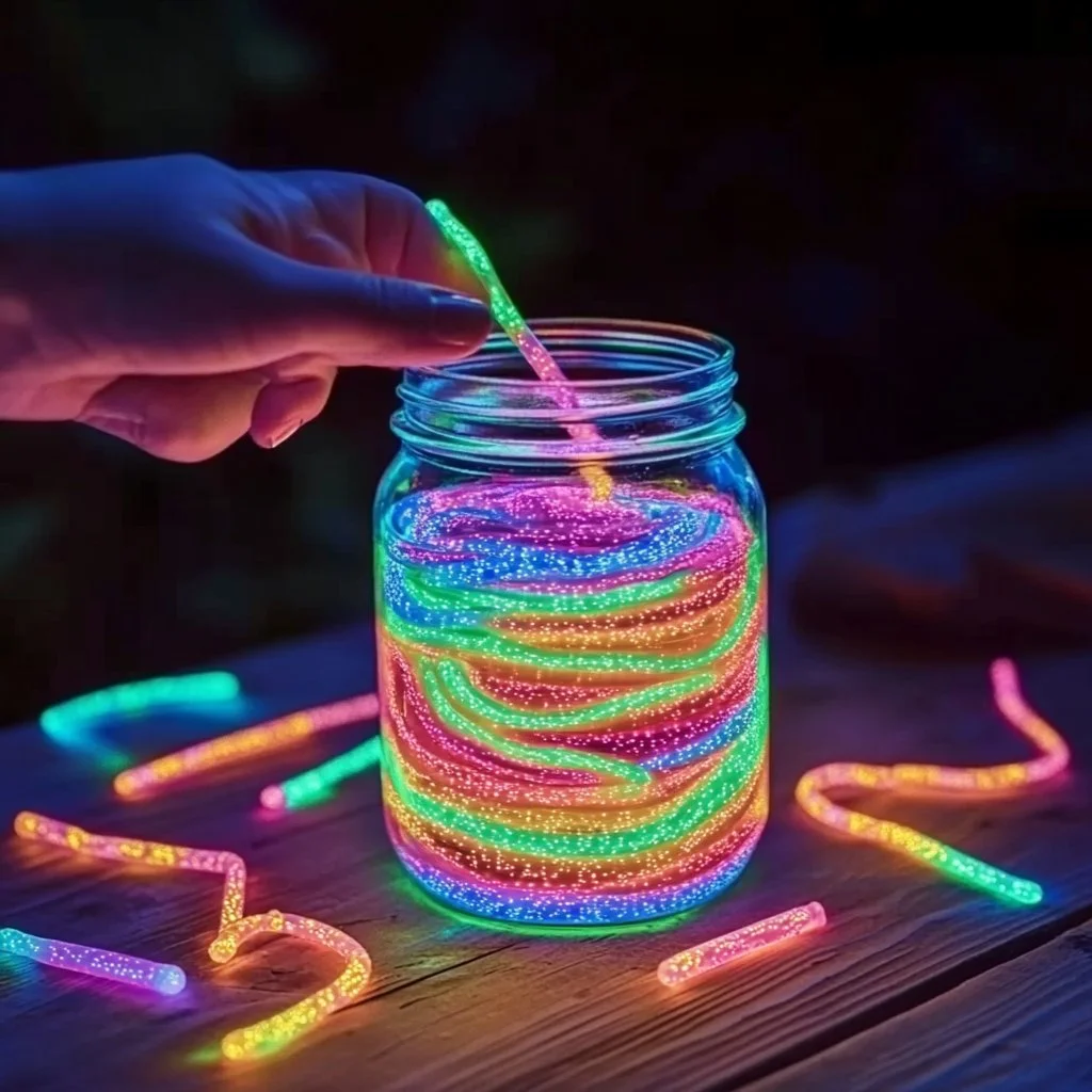 Colorful glow sticks inside mason jar for a festive ambiance