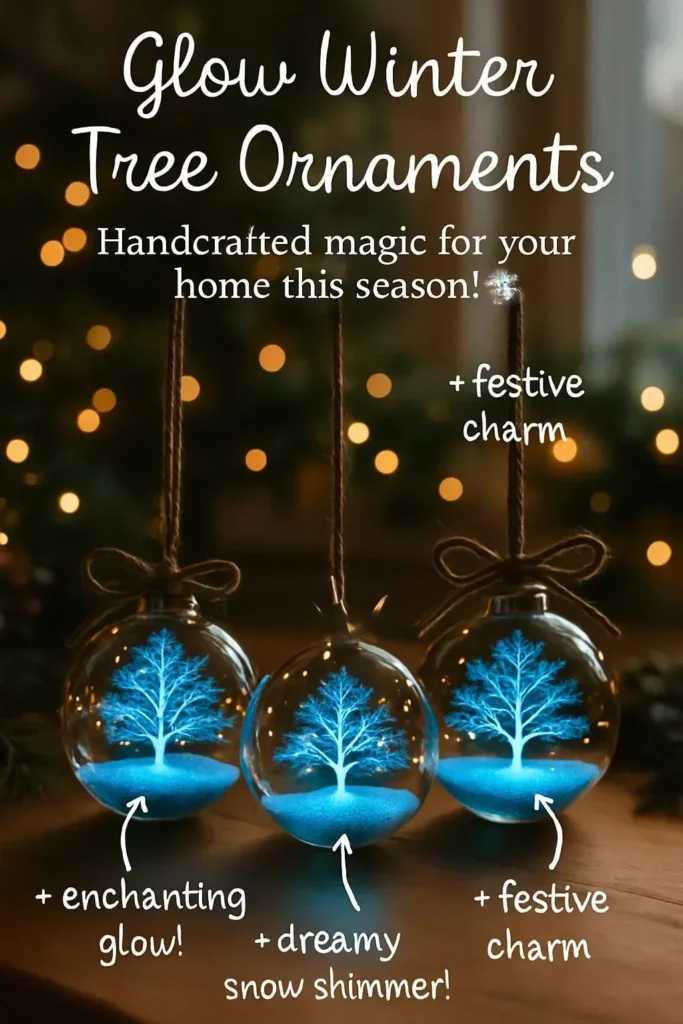 Glow winter tree ornaments adding elegance to holiday decorations