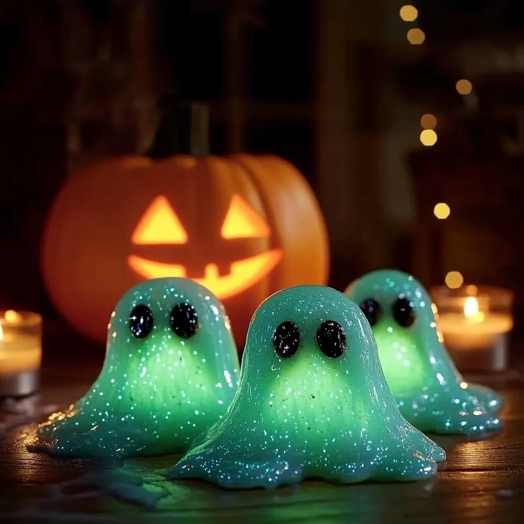 Colorful glowing ghost slime in a spooky setting