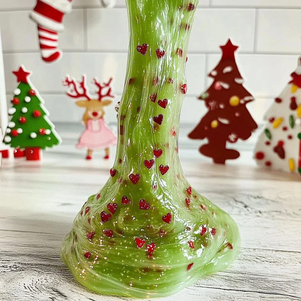 Homemade Grinch slime without borax, perfect for festive holiday fun.