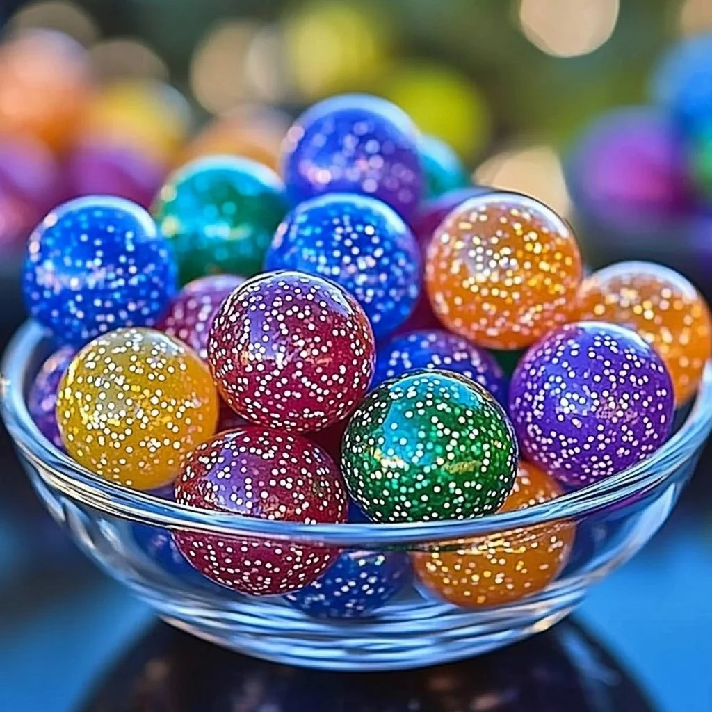 Colorful homemade rainbow glitter balls for crafts and activities