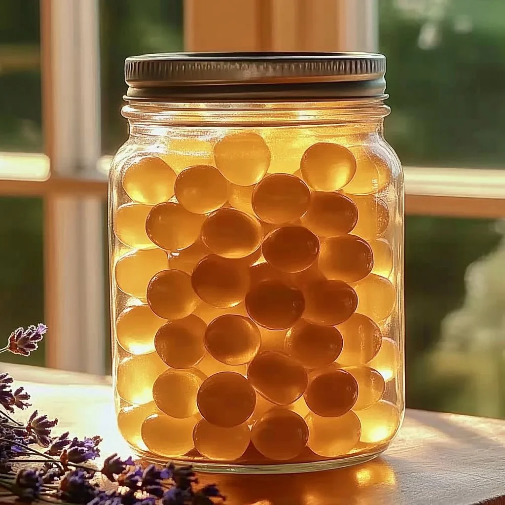 A jar of homemade sleep gummies made with natural ingredients for restful sleep.