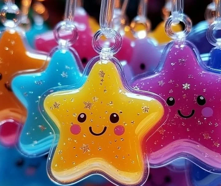 Colorful homemade window clings displayed on a sunny window