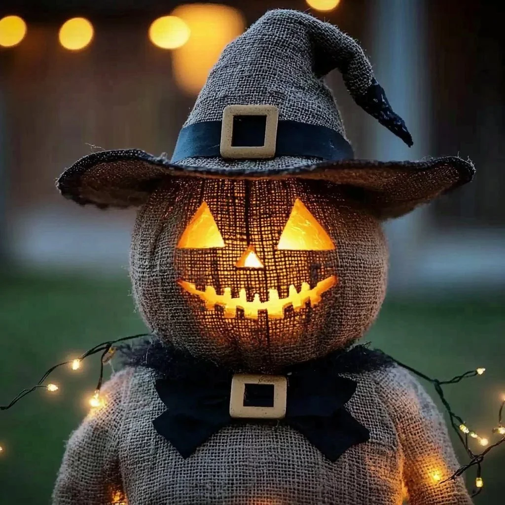 Light-up scarecrow mason jars for fall decoration