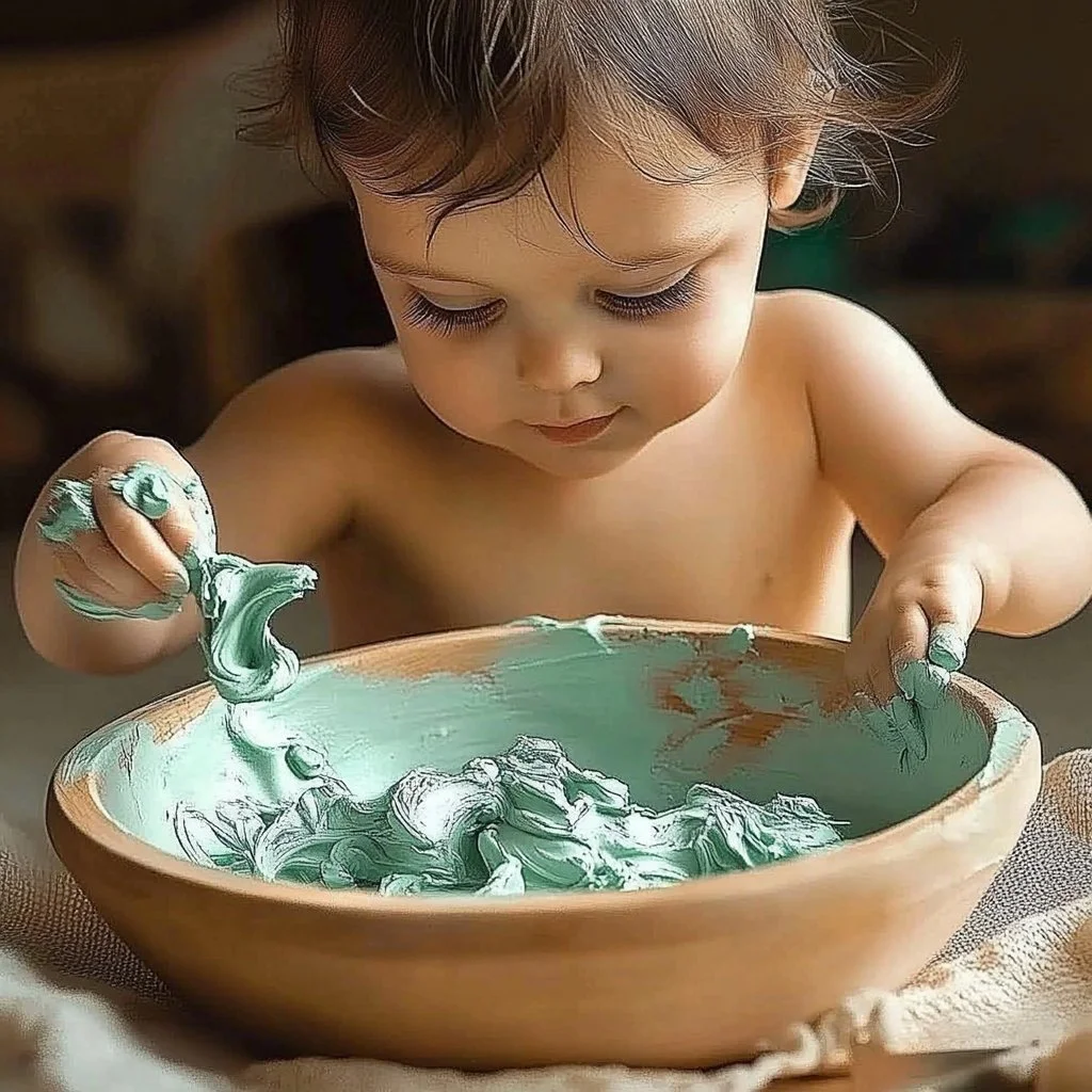 A child playing with homemade magic mud, showcasing its unique texture and color.