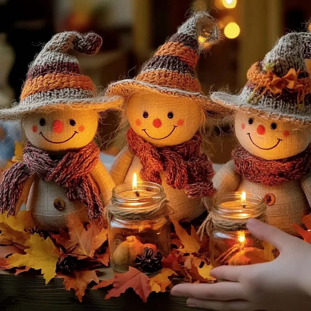 Light-up scarecrow mason jars for autumn decor
