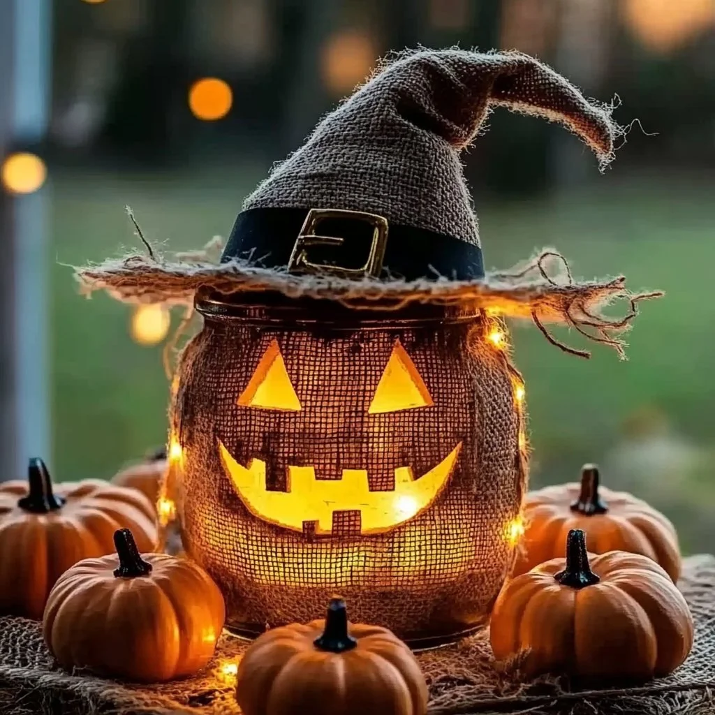 Light-up scarecrow mason jars for festive fall decorations