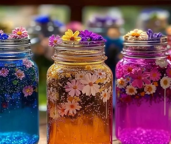 Colorful gelatin air fresheners in decorative jars for home fragrance