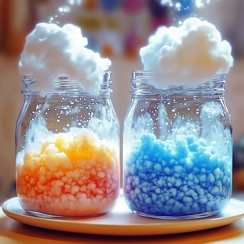 Magical rain cloud in a jar experiment demonstrating weather concepts.