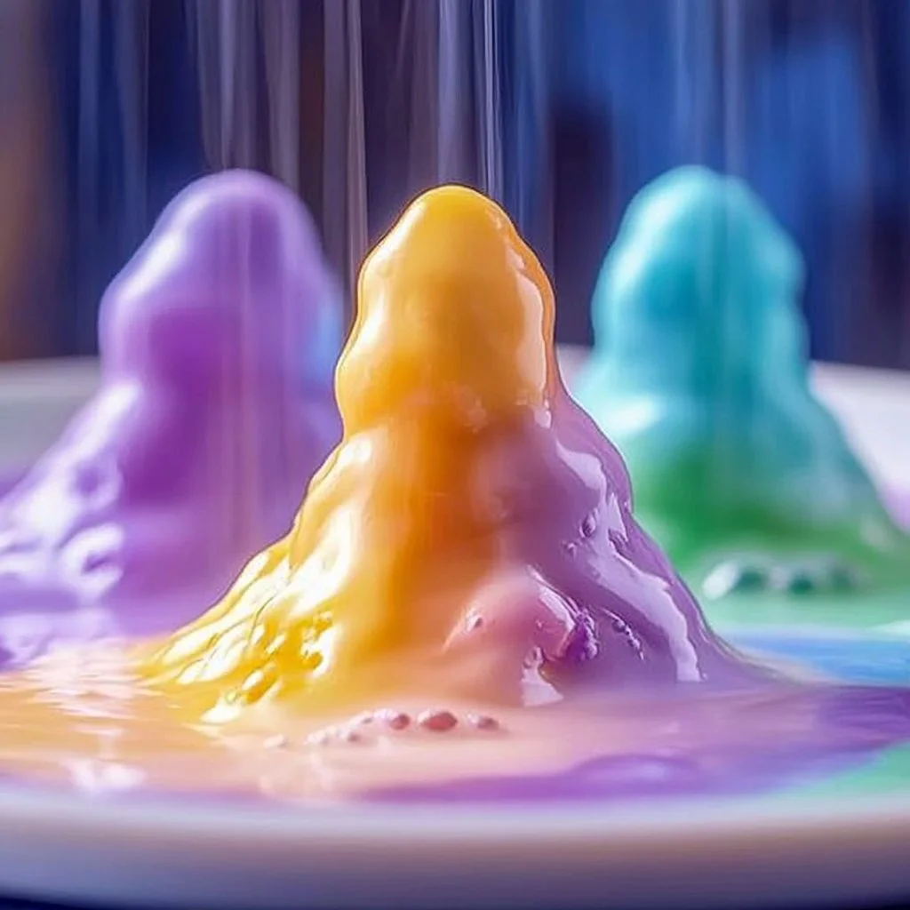 Colorful melting rainbow experiment demonstrating color blending