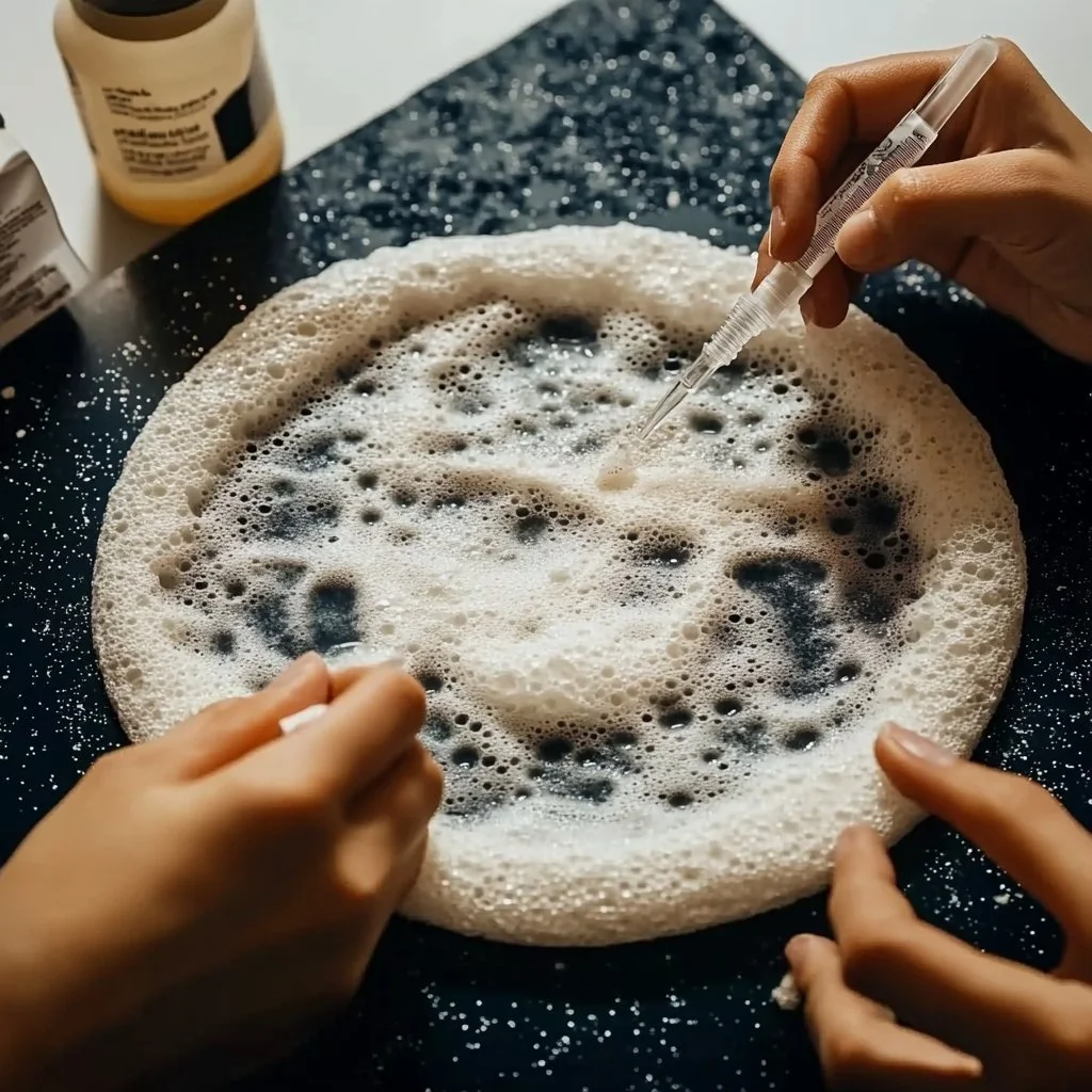 Mesmerizing Moon cocktail with a fizzing twist, showcasing sparkling bubbles and vivid colors.