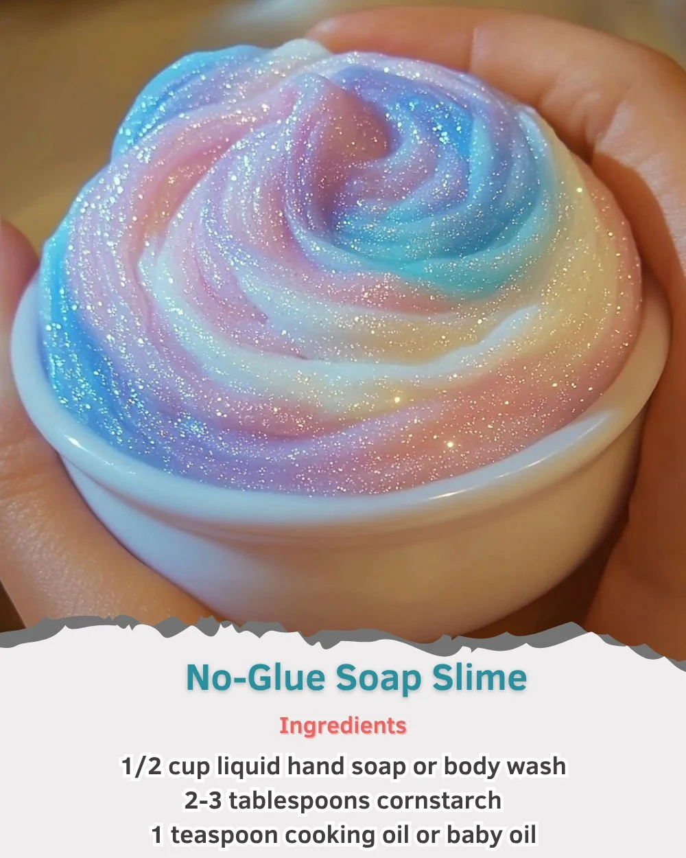 Colorful no-glue soap slime made with safe ingredients for kids.