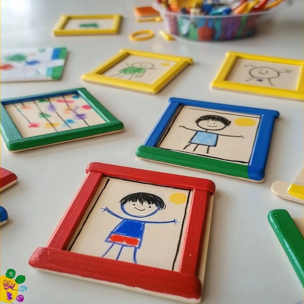 Colorful painted popsicle stick frames for DIY home decor