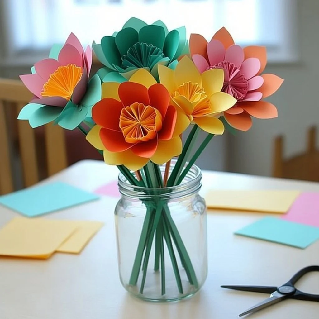 Colorful paper flower bouquet for home decor
