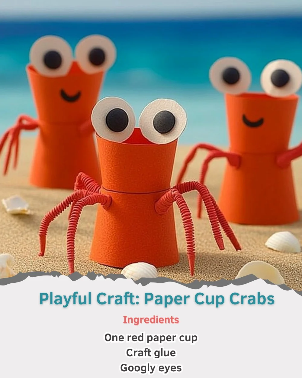 Colorful paper cup crabs crafted as a fun children's activity