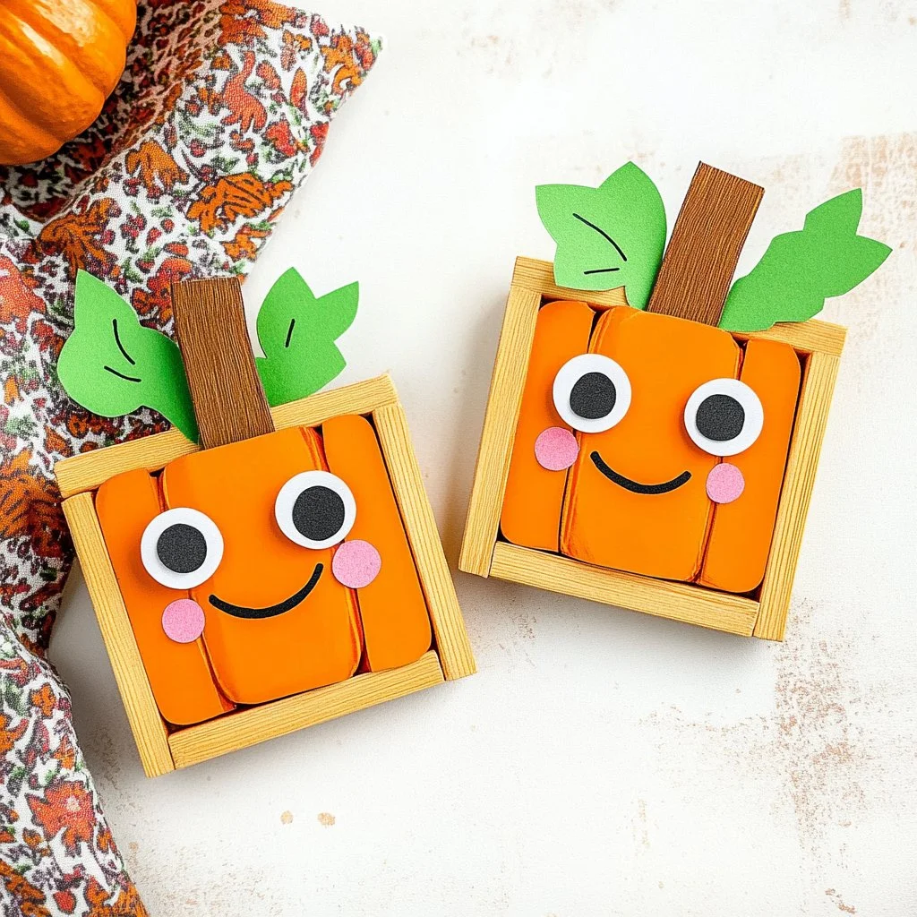 Colorful Popsicle Stick Pumpkins craft project for Halloween
