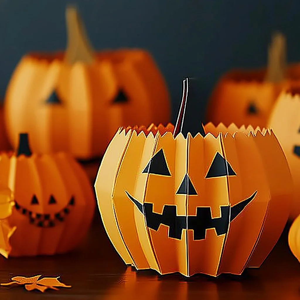 Colorful pumpkin face craft for Halloween decoration