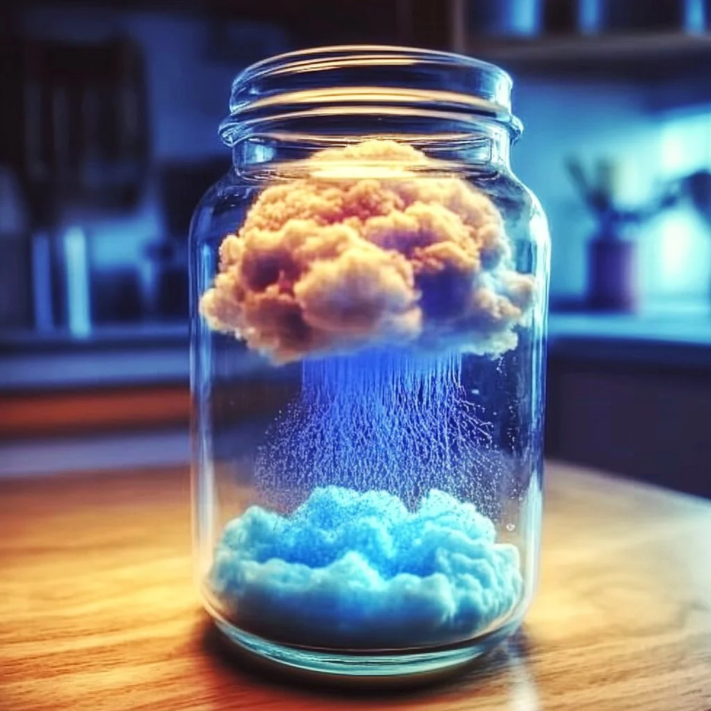 A DIY rain cloud in a jar showcasing colorful water effects.